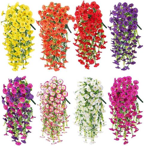 6-Pack Outdoor Faux Plants, 69-Flowered Large Morning Glory, Uv-Resistant Artificial Morning Glory,Perfect for Outdoor Decoration in All Seasons Such as Porches and Gardens (Purple + Light Purple) in Saudi Arabia