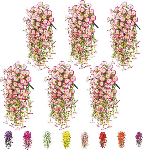 6-Pack Outdoor Faux Plants, 69-Flowered Large Morning Glory, Uv-Resistant Artificial Morning Glory,Perfect for Outdoor Decoration in All Seasons Such as Porches and Gardens (Purple + Light Purple) in Saudi Arabia