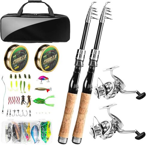 Telescopic Fishing Rod and Reel Combos, 2PCS 5.9FT Carbon Fiber Fishing Pole Kits with Spinning Reels, Collapsible Travel Fishing Rod Line Lures Set with Carrier Bag for Freshwater Saltwater Fishing in Saudi Arabia