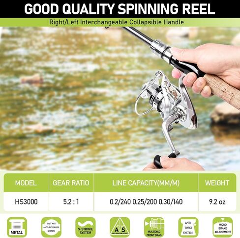 Telescopic Fishing Rod and Reel Combos, 2PCS 5.9FT Carbon Fiber Fishing Pole Kits with Spinning Reels, Collapsible Travel Fishing Rod Line Lures Set with Carrier Bag for Freshwater Saltwater Fishing in Saudi Arabia