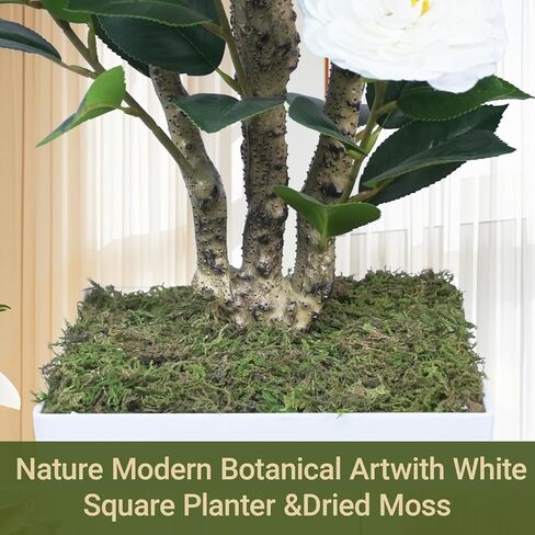 2Pack Artificial Camellia Tree with White Tall Planter – 4FT Faux Camellia Plant in Pot with Red Flowers, Greenery Potted Plant for Indoor Outdoor Office Home Porch Decor in Saudi Arabia