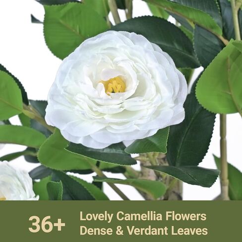 2Pack Artificial Camellia Tree with White Tall Planter – 4FT Faux Camellia Plant in Pot with Red Flowers, Greenery Potted Plant for Indoor Outdoor Office Home Porch Decor in Saudi Arabia