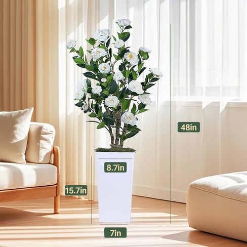 2Pack Artificial Camellia Tree with White Tall Planter – 4FT Faux Camellia Plant in Pot with Red Flowers, Greenery Potted Plant for Indoor Outdoor Office Home Porch Decor in Saudi Arabia