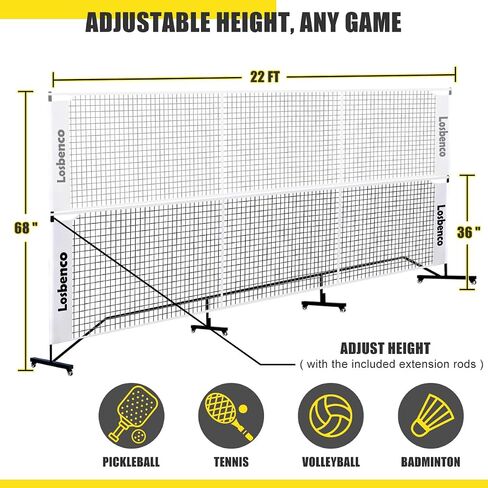 Pickleball Net with Wheels Court Lines, Metal Frame & Regulation Size 22FT, 6-in-1 Adjustable Portable Net for Playing Pickleball, Tennis, Volleyball & Soccer and Backyard Games in Kuwait