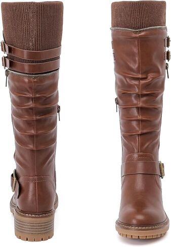 Women's Slouchy Knee High Boots Low Heel Comfort Round Toe Tall Calf Flat Riding Combat Boots for Women. in Kuwait