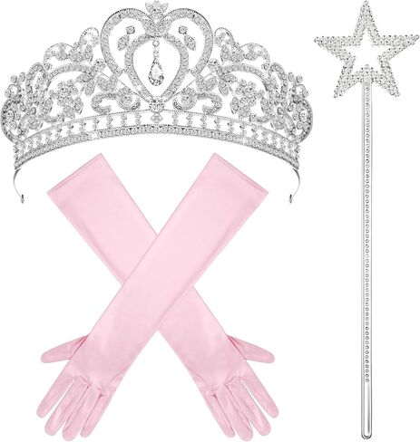 3pcs Princess Costume Accessories Women Crystal Crown Gloves Wand Dress up Set for Halloween Cosplay Birthday Party in Saudi Arabia