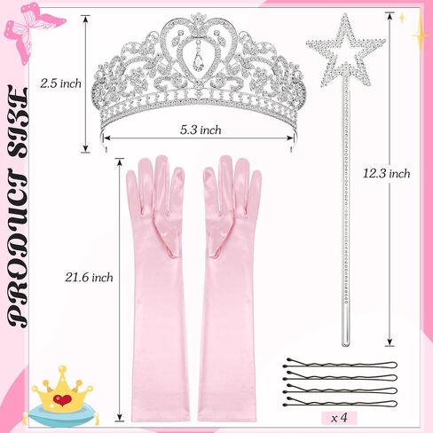 3pcs Princess Costume Accessories Women Crystal Crown Gloves Wand Dress up Set for Halloween Cosplay Birthday Party in Saudi Arabia