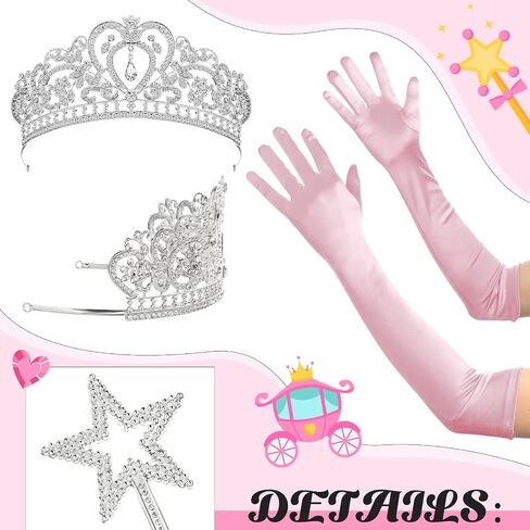 3pcs Princess Costume Accessories Women Crystal Crown Gloves Wand Dress up Set for Halloween Cosplay Birthday Party in Saudi Arabia