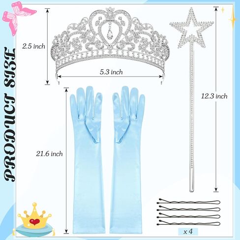 3pcs Princess Costume Accessories Women Crystal Crown Gloves Wand Dress up Set for Halloween Cosplay Birthday Party in Saudi Arabia