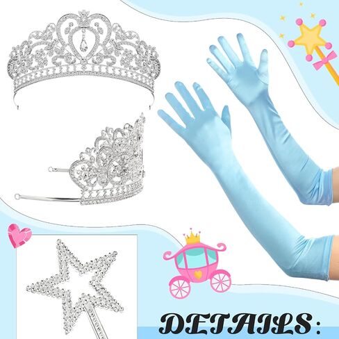 3pcs Princess Costume Accessories Women Crystal Crown Gloves Wand Dress up Set for Halloween Cosplay Birthday Party in Saudi Arabia