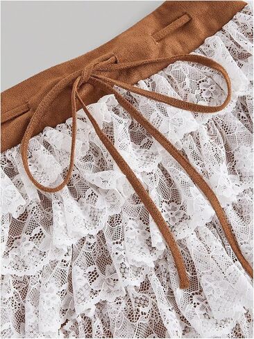 Makemechic المرأة غير المتماثلة تنورة تنورة زهرية الدانتيل الدانتيل الطبقة التعادل الجبهة المصغرة مطوية التنانير in Kuwait