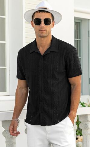 NITAGUT Men's Short Sleeve Shirts Casual Button Down Shirts Vacation Beach Summer Hollow Out Tops in Saudi Arabia
