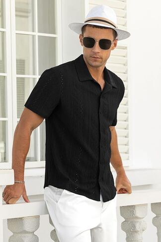 NITAGUT Men's Short Sleeve Shirts Casual Button Down Shirts Vacation Beach Summer Hollow Out Tops in Saudi Arabia