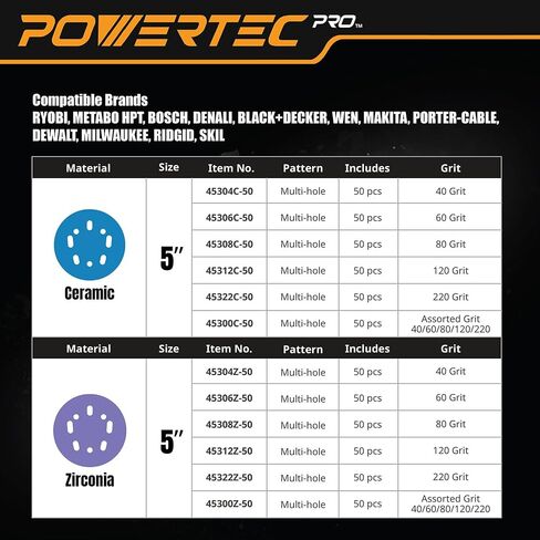 POWERTEC 5 Inch 8-Hole Hook and Loop Diamond Shaped Sanding Discs, 30-Pack Assorted Grits (60/80/120) for Random Orbital Sanders –J-Weight Cloth Backing for Long Life, Anti-Clog Sandpaper (44900) in Saudi Arabia