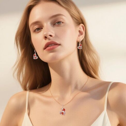EVEVIC Austrian Crystals Heart Pendant Necklace Earrings Set for Women 14K Rose Gold Plated Drop Earrings Hypoallergenic Jewelry Set Gift for Birthday Anniversary Wedding in Saudi Arabia