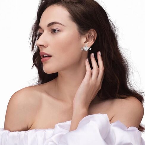 WCRAZYE Saturn Pearl Earrings Necklace Set for Women Cubic Zirconia Planet Earrings Wedding Birthday Anniversary Charm Gifts in Saudi Arabia