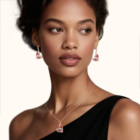 EVEVIC Austrian Crystals Heart Pendant Necklace Earrings Set for Women 14K Rose Gold Plated Drop Earrings Hypoallergenic Jewelry Set Gift for Birthday Anniversary Wedding in Saudi Arabia