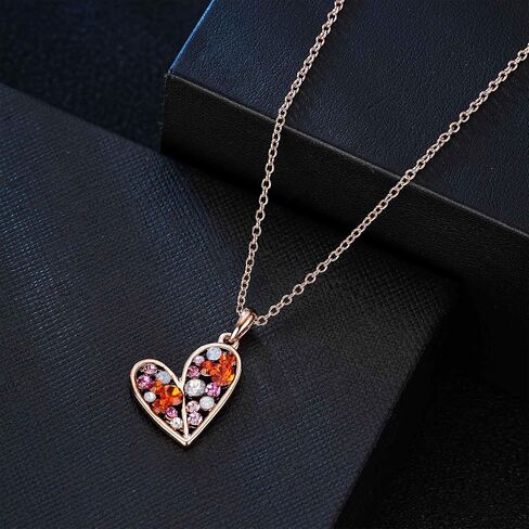 EVEVIC Austrian Crystals Heart Pendant Necklace Earrings Set for Women 14K Rose Gold Plated Drop Earrings Hypoallergenic Jewelry Set Gift for Birthday Anniversary Wedding in Saudi Arabia