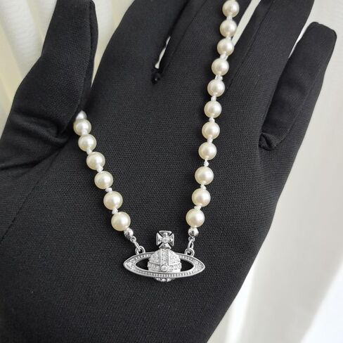 WCRAZYE Saturn Pearl Earrings Necklace Set for Women Cubic Zirconia Planet Earrings Wedding Birthday Anniversary Charm Gifts in Saudi Arabia