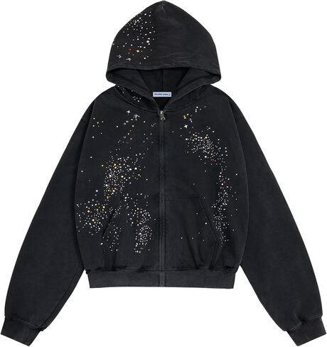 Aelfric Eden Star Rhinestone Zip Up Hoodies Womens Mens Dised مقنعين سترات جنسيقة للجنسين فضفاضة من البلوزات الجيب Y2K in Saudi Arabia