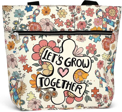 84hoods Large Tote Bag for Women for Work. Autism Awareness Ribbon Gift. Aesthetic Shoulder Bag with Pockets and Zipper. in Saudi Arabia