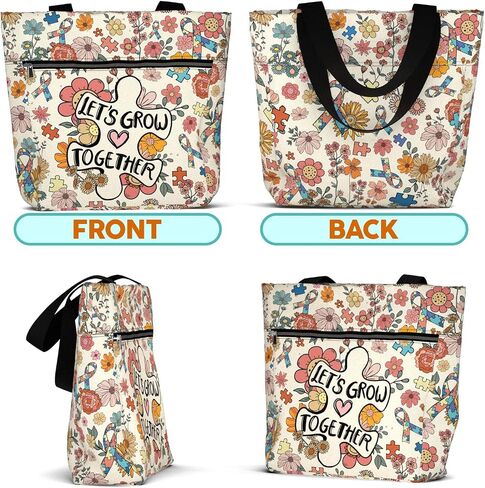 84hoods Large Tote Bag for Women for Work. Autism Awareness Ribbon Gift. Aesthetic Shoulder Bag with Pockets and Zipper. in Saudi Arabia