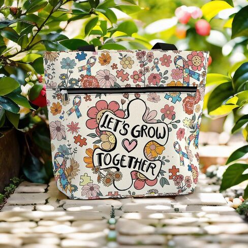 84hoods Large Tote Bag for Women for Work. Autism Awareness Ribbon Gift. Aesthetic Shoulder Bag with Pockets and Zipper. in Saudi Arabia