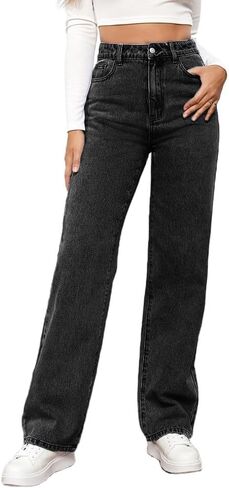 High Waist Jeans for Women Wide Leg Straight Boyfriend Denim Pants Baggy Casual Trendy Jeans Trousers in Kuwait