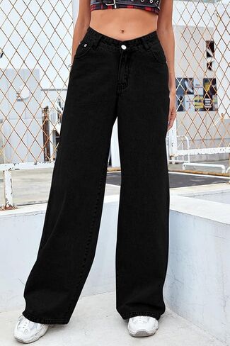 High Waist Jeans for Women Wide Leg Straight Boyfriend Denim Pants Baggy Casual Trendy Jeans Trousers in Kuwait