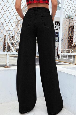 High Waist Jeans for Women Wide Leg Straight Boyfriend Denim Pants Baggy Casual Trendy Jeans Trousers in Kuwait