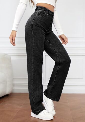 High Waist Jeans for Women Wide Leg Straight Boyfriend Denim Pants Baggy Casual Trendy Jeans Trousers in Kuwait
