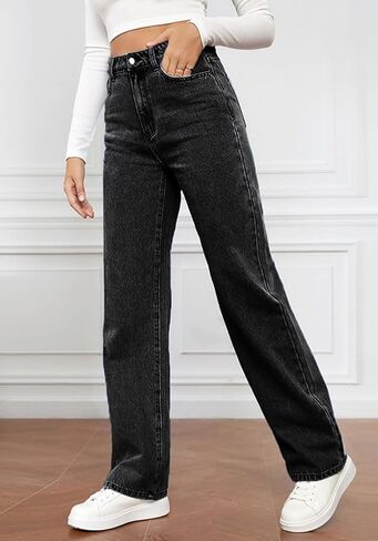 High Waist Jeans for Women Wide Leg Straight Boyfriend Denim Pants Baggy Casual Trendy Jeans Trousers in Kuwait