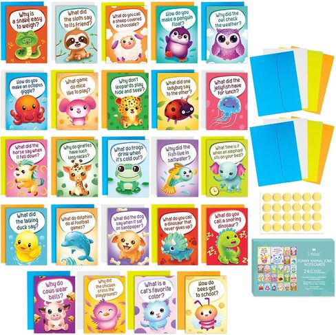 T Marie 24 Funny Animal Joke Novecards مع عدم وجود تكرار - بطاقات كبيرة الفكاهة مجموعة - 4.5 "× 6.25" التفكير في البطاقات للأصدقاء والأطفال والطلاب والمعلمين والمخيم الصيفي والمزيد in Kuwait