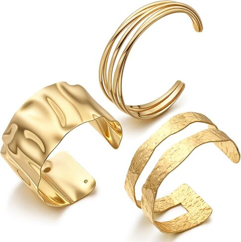 Tondiamo Chunky Imitation Gold Bangle Bracelet for Women Spiraled Oval Trendy Hinged Cuff Bracelets Open Wide Bangle Jewelry in Saudi Arabia