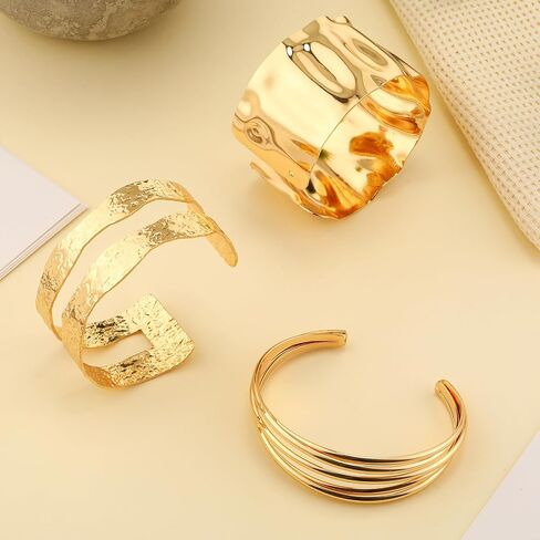 Tondiamo Chunky Imitation Gold Bangle Bracelet for Women Spiraled Oval Trendy Hinged Cuff Bracelets Open Wide Bangle Jewelry in Saudi Arabia