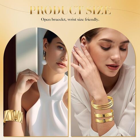 Tondiamo Chunky Imitation Gold Bangle Bracelet for Women Spiraled Oval Trendy Hinged Cuff Bracelets Open Wide Bangle Jewelry in Saudi Arabia