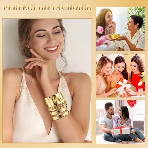 Tondiamo Chunky Imitation Gold Bangle Bracelet for Women Spiraled Oval Trendy Hinged Cuff Bracelets Open Wide Bangle Jewelry in Saudi Arabia