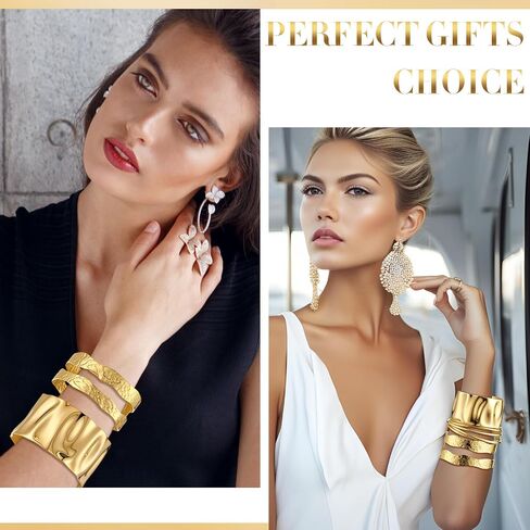 Tondiamo Chunky Imitation Gold Bangle Bracelet for Women Spiraled Oval Trendy Hinged Cuff Bracelets Open Wide Bangle Jewelry in Saudi Arabia