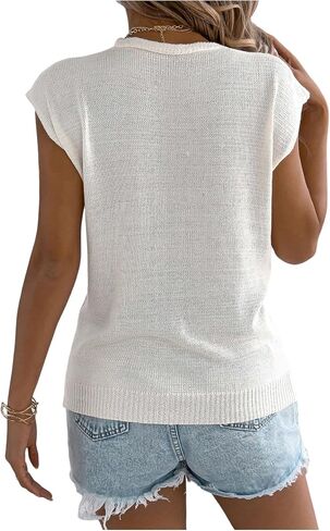 SweatyRocks Women's Soft Short Sleeve Cardigan Sweater V Neck Button Down Knit Sweater Vest in Saudi Arabia