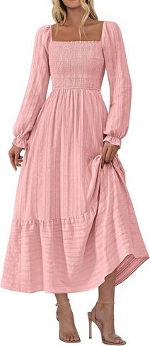 BTFBM Women Maxi Fall Dresses 2025 Long Slight Soid Square Square Neck Smoocked Boho Long Wedding Guest Dress in Saudi Arabia