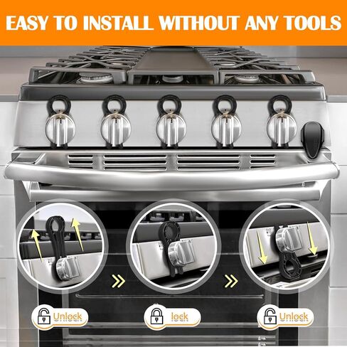 Gas Stove Safety Knob Lock (5 Pack), Baby Proof Stove Oven Locks, Baby Proof Oven Knobs Covers Lock for Child Safety, Oven Knob Safety, Easy to Install, No Tools Need or Drill (Upgraded Black) in Saudi Arabia