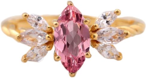 ماركيز جينك مقطع من الياقوت الوردي خاتم آرت ديكو مجوهرات زفاف جليدية صفراء حلقة زفاف مطلية ماركيز مقطع CZ Diamond Cluster Ring هدية لها بواسطة Shubhkrishnajewels in Kuwait