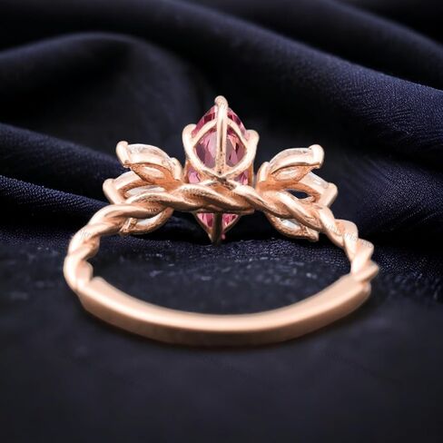 ماركيز جينك مقطع من الياقوت الوردي خاتم آرت ديكو مجوهرات زفاف جليدية صفراء حلقة زفاف مطلية ماركيز مقطع CZ Diamond Cluster Ring هدية لها بواسطة Shubhkrishnajewels in Kuwait