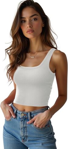 3 Pack Women’s Square Neck Tank Tops Kinnted Ribbed Crop Tops Sleeveless Workout Shirts Summer Clothes in Kuwait