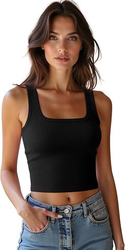 3 Pack Women’s Square Neck Tank Tops Kinnted Ribbed Crop Tops Sleeveless Workout Shirts Summer Clothes in Kuwait
