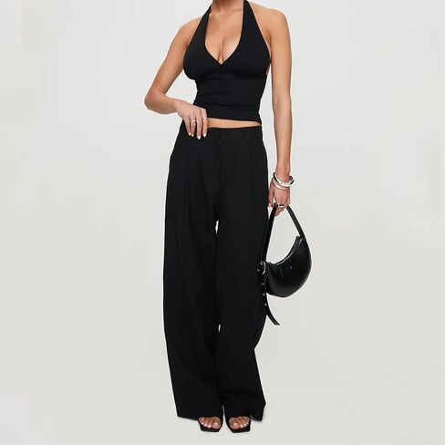 Women Halter Neck Tank Top Sexy Deep V Neck Tie Back Backless Camisole Y2k Slim Fit Sleeveless Crop Top Streetwear in Kuwait
