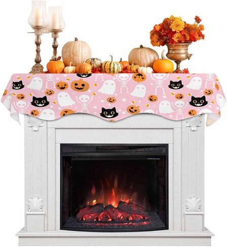QueenKer Hello Fall Fireplace Mantel Scarf 70" x 17" Thanksgiving Orange Pumpkin Mantel Cover Runner Maple Leaves Mantel Shelf Top Scarf Runner for Holiday Living Room Home Decoration in Kuwait