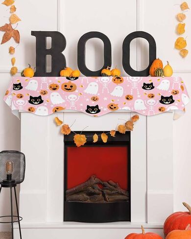 QueenKer Hello Fall Fireplace Mantel Scarf 70" x 17" Thanksgiving Orange Pumpkin Mantel Cover Runner Maple Leaves Mantel Shelf Top Scarf Runner for Holiday Living Room Home Decoration in Kuwait