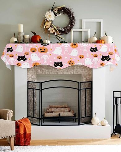 QueenKer Hello Fall Fireplace Mantel Scarf 70" x 17" Thanksgiving Orange Pumpkin Mantel Cover Runner Maple Leaves Mantel Shelf Top Scarf Runner for Holiday Living Room Home Decoration in Kuwait