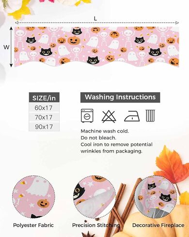 QueenKer Hello Fall Fireplace Mantel Scarf 70" x 17" Thanksgiving Orange Pumpkin Mantel Cover Runner Maple Leaves Mantel Shelf Top Scarf Runner for Holiday Living Room Home Decoration in Kuwait